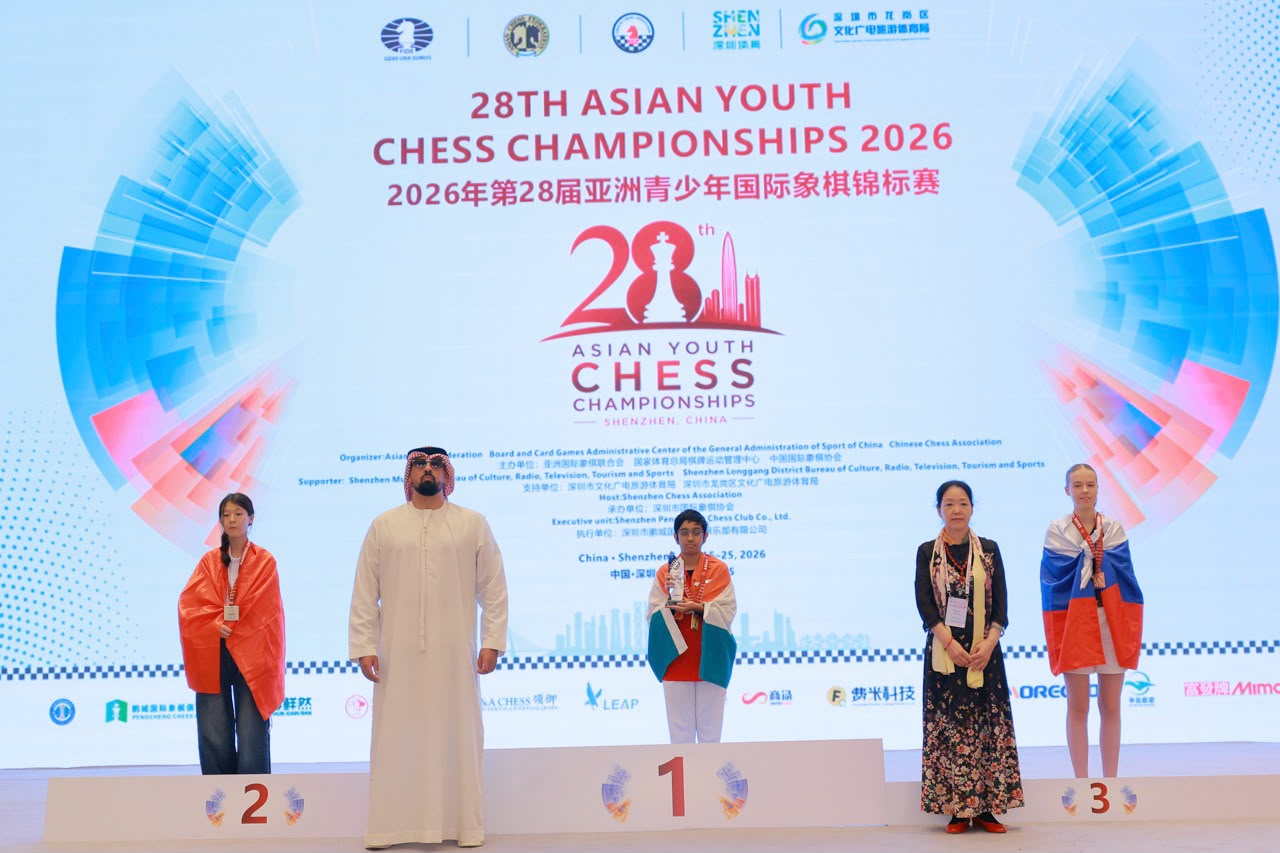 Girls Under 14 medalists at the Asian Youth Chess Championships