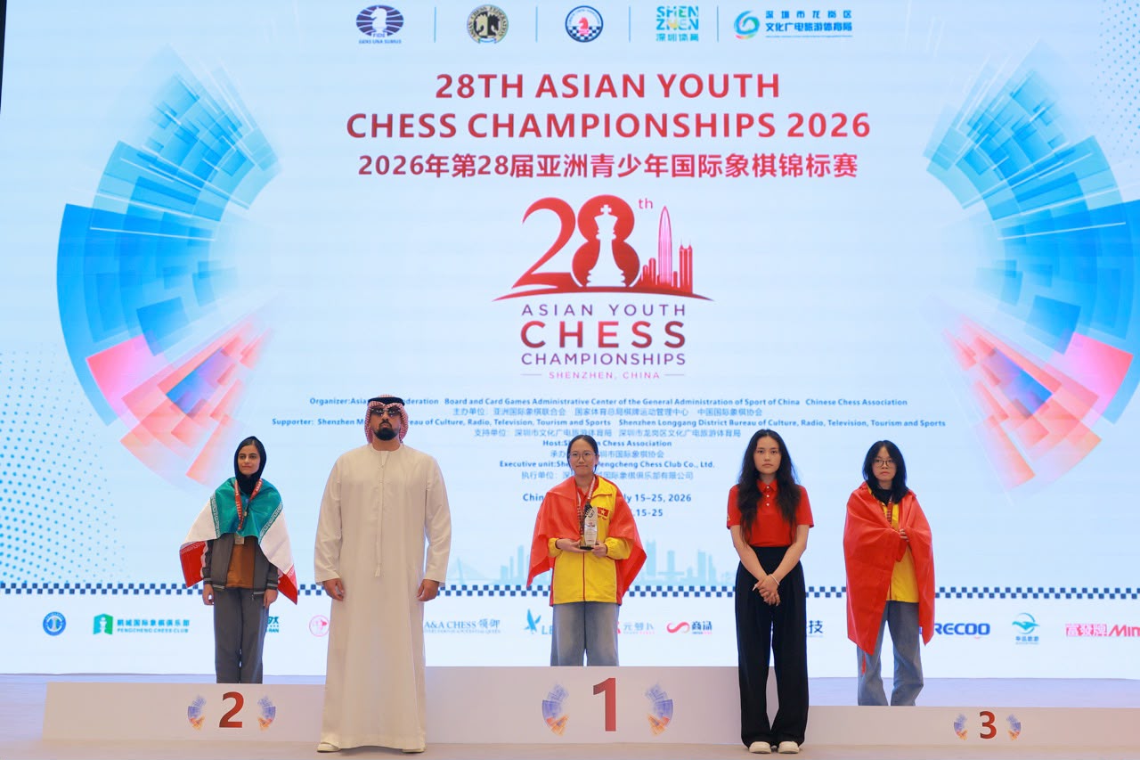 Girls Under 18 medalists at the Asian Youth Chess Championships
