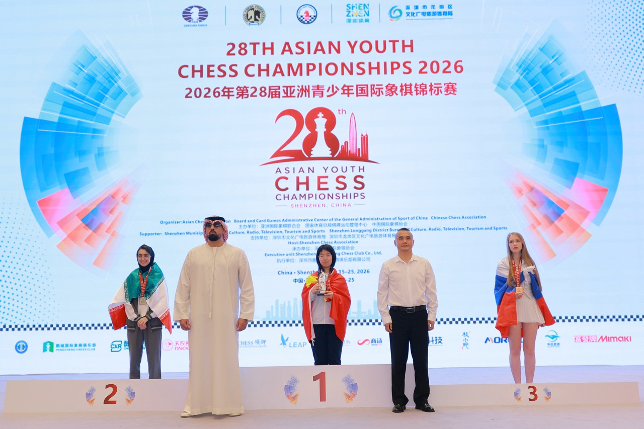 Girls Under 16 medalists at the Asian Youth Chess Championships